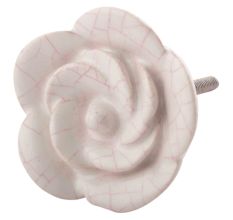 White Pink Crackle Medium Rose Flower Ceramic Knobs